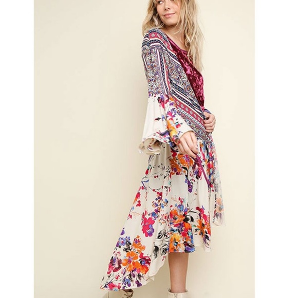 Boho Floral Patchwork Kimono Sz S & M JUNIORS - Picture 4 of 6